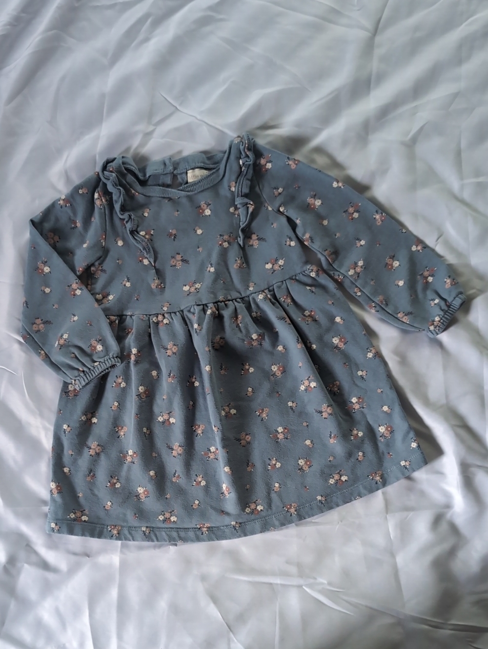 Little Planet Girls' Blue Floral Ruffle Long-Sleeve Dress Top